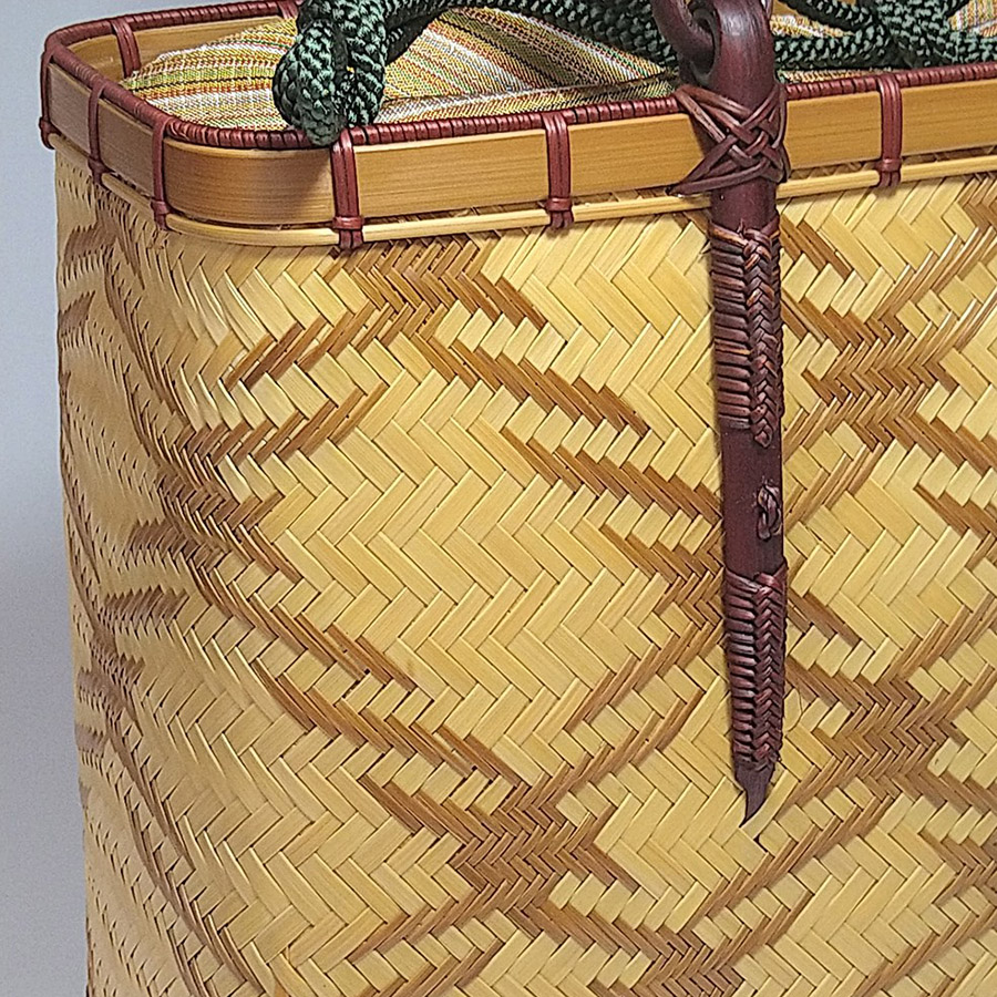 ＜べっぷ竹細工もりぐち＞鶴模様網代編み・透き漆かごバッグ