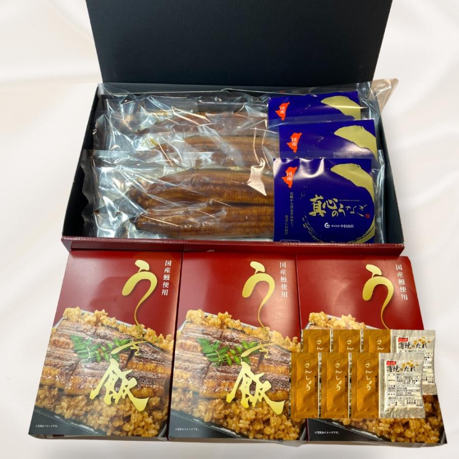 ＜中村商店＞国産うなぎ蒲焼3尾・うなぎ飯3個セット