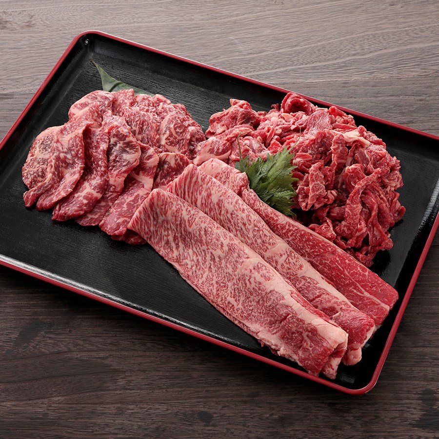 <岡崎牧場>パイン牛(ロース焼肉300gすき焼きしゃぶしゃぶ用300g切り落とし500g)