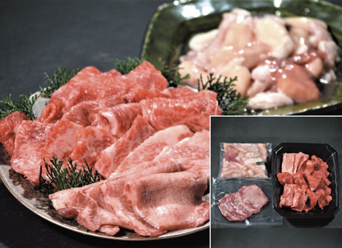 鳥取県産牛タン（タン元）と鳥取和牛焼肉、ホルモンの焼肉盛り 合計770g