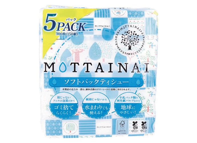 MOTTAINAIティッシュペーパーソフトパック150Ｗ５個組×20個