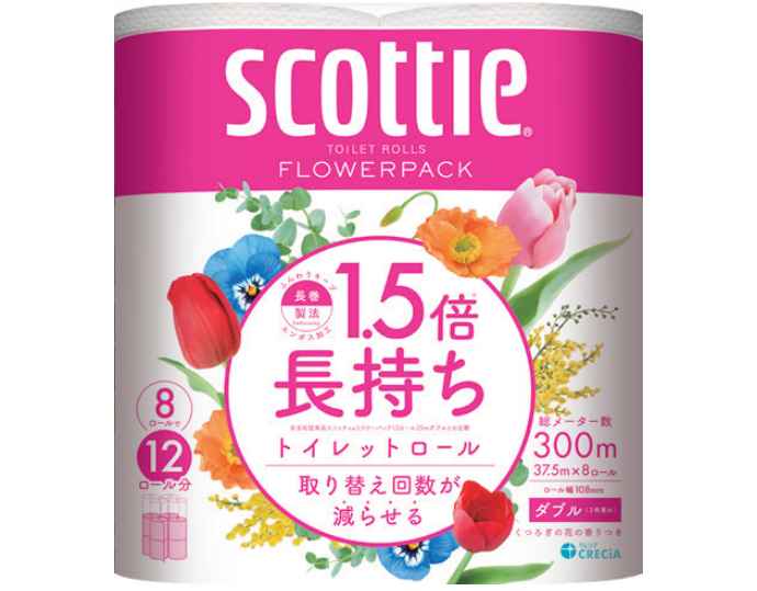 スコッティフラワーパック1.5倍長持ち8ロール(ダブル)8 ロール8 パック(64 ロール)