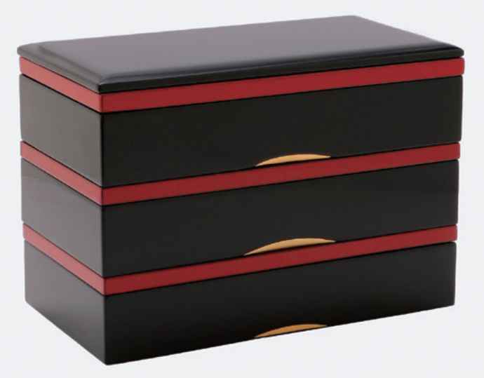 <川連塗 寿次郎>長角三段重トレー付き