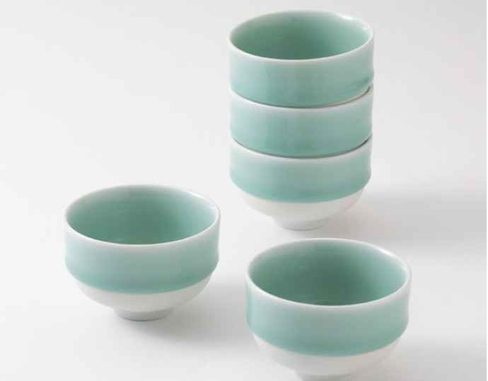 <鍋島虎仙窯>鍋島青磁煎茶碗(5個)