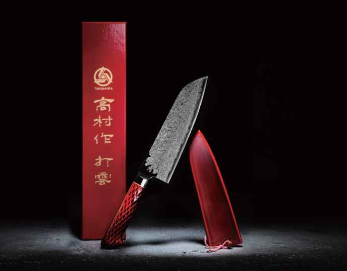 高村作 鍛造粉末不錆鋼ダマスカス「打雲 漆」メタルハンドル