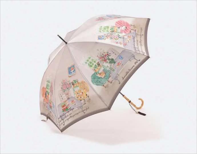 ＜ルミエール オーロラ＞婦人雨傘 街並プリ ント×ベージュ
