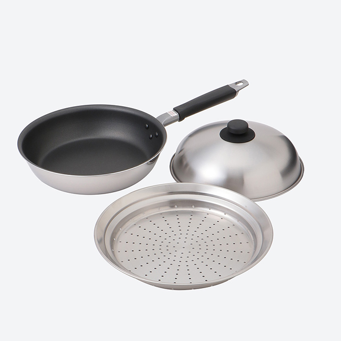 〈アルサス〉フライパン26cm&フライパンにのせてつかう簡単蒸しプレート(フタ付き)