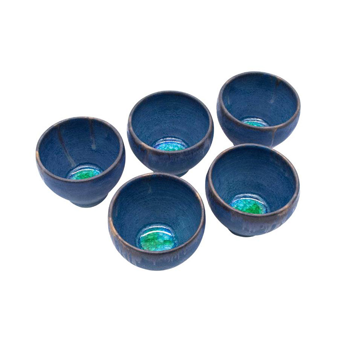 <飯沼耕市> 煎茶碗 5個セット 色彩碧釉
