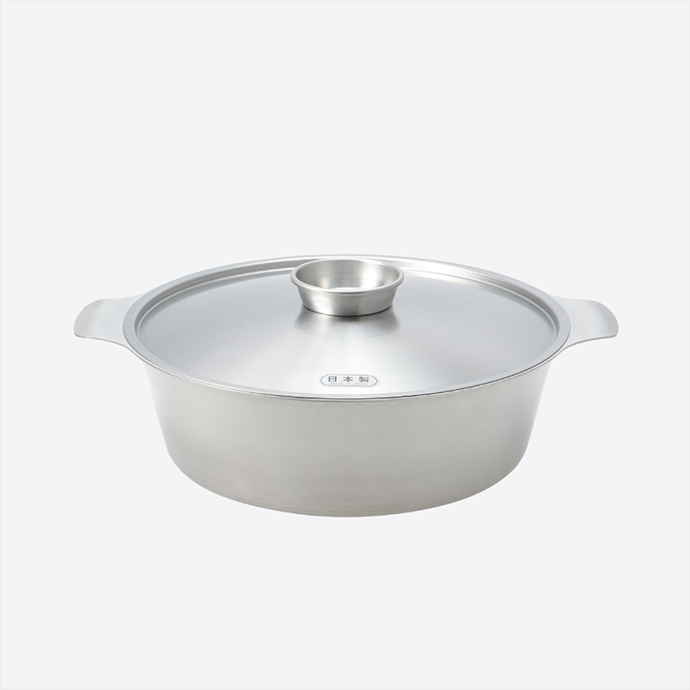 ステンレス寄せしゃぶ鍋 26cm・小判皿ザル&トレー・取り分けスプーン・取り分けスプーン穴明き 4点セット