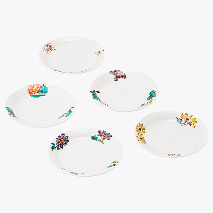 <九谷焼>5.2号皿揃 花ごよみ