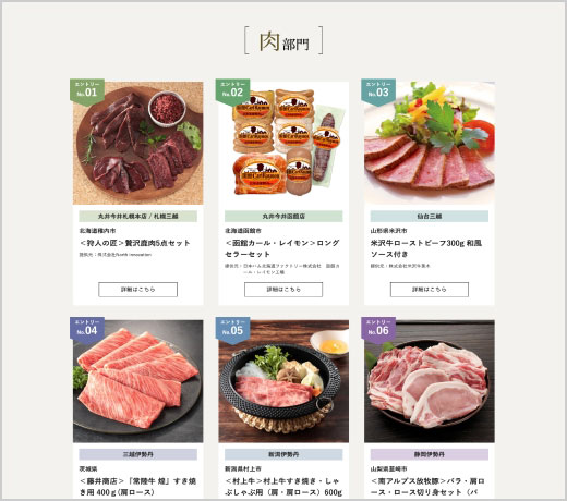 エントリー返礼品一覧ページの表示例
