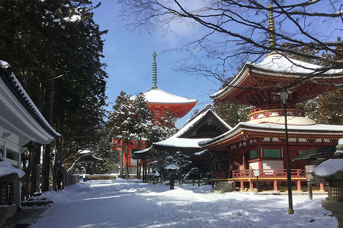 雪が積もった冬の壇上伽藍