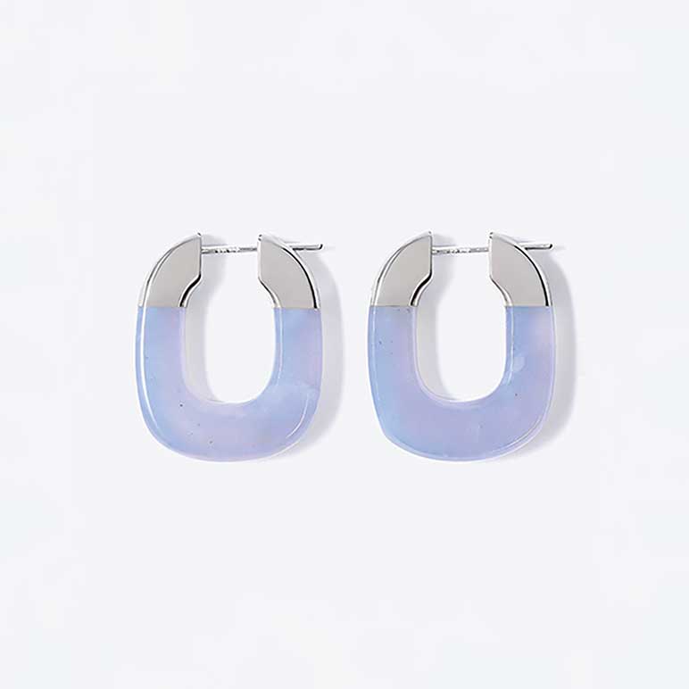 ＜詫間宝石彫刻＞stone hoop pierce Oval ブルーカルセドニー